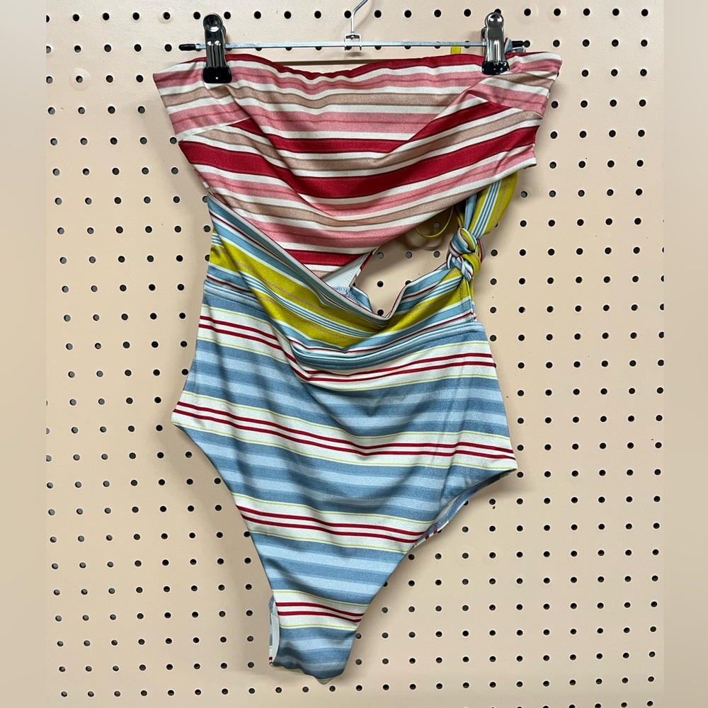 Zimmermann Striped One Piece Swimsuit in Red, Blue, and Yellow